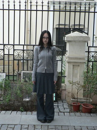 High Waist Minimalist Korean Faux Skirt Flare Zipper Women Dark Gray Pants