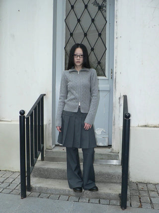 High Waist Minimalist Korean Faux Skirt Flare Zipper Women Dark Gray Pants