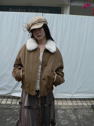 Insulated Cropped Vintage Loose Fit Fur Collar Women Zip Puffer Jacket