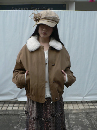 Insulated Cropped Vintage Loose Fit Fur Collar Women Zip Puffer Jacket