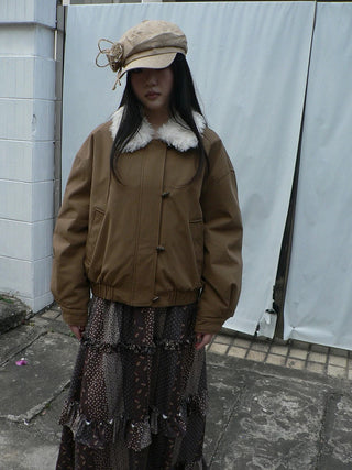Insulated Cropped Vintage Loose Fit Fur Collar Women Zip Puffer Jacket