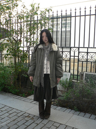 Insulated Thick Loose Retro Commuter Lapel Buttons Green Puffer Jacket
