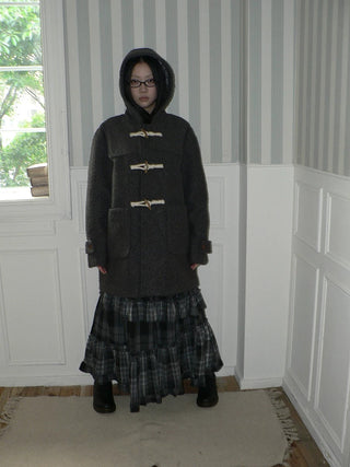 Insulated Vintage Commuter Loose Hooded Midlength Women Toggle Pocket Gray Coat