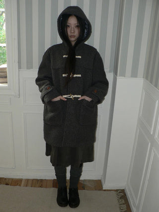 Insulated Vintage Commuter Loose Hooded Midlength Women Toggle Pocket Gray Coat