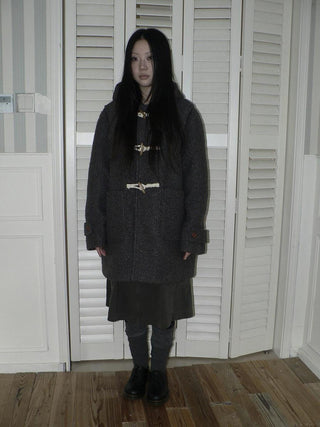 Insulated Vintage Commuter Loose Hooded Midlength Women Toggle Pocket Gray Coat