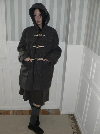 Insulated Vintage Commuter Loose Hooded Midlength Women Toggle Pocket Gray Coat