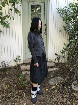 Knit Bow Crop Slim Fit Korean Short Sleeve Women Heather Gray T-Shirt