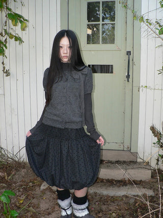 Knit Bow Crop Slim Fit Korean Short Sleeve Women Heather Gray T-Shirt