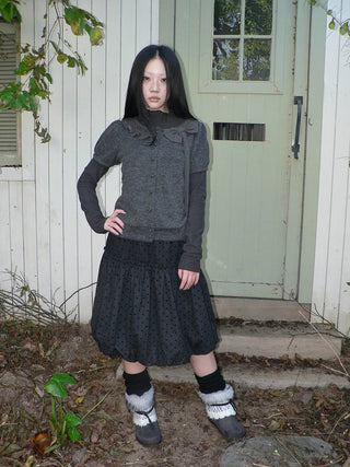 Knit Bow Crop Slim Fit Korean Short Sleeve Women Heather Gray T-Shirt