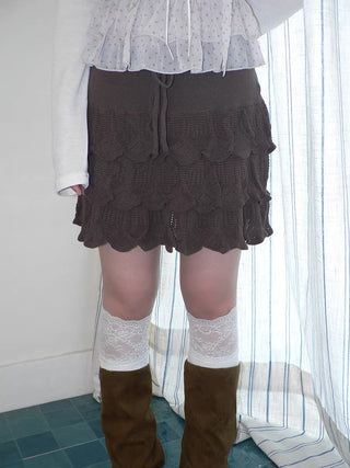 Korean Ruffle Tiered Pleated Knit Natural Waist Casual Girls Women Mini Skirt
