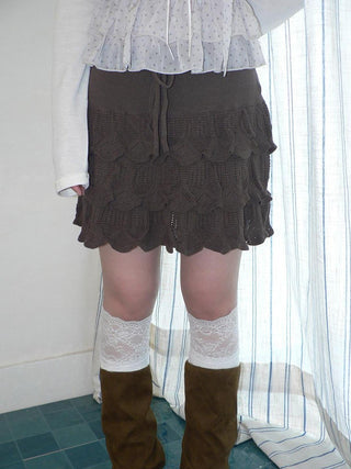 Korean Ruffle Tiered Pleated Knit Natural Waist Casual Girls Women Mini Skirt