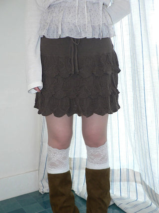Korean Ruffle Tiered Pleated Knit Natural Waist Casual Girls Women Mini Skirt