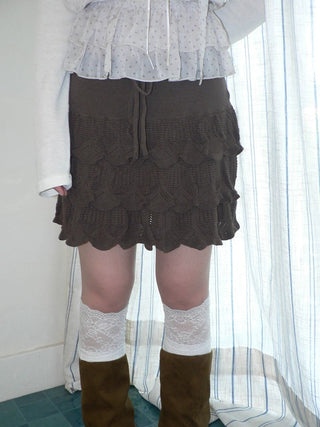Korean Ruffle Tiered Pleated Knit Natural Waist Casual Girls Women Mini Skirt
