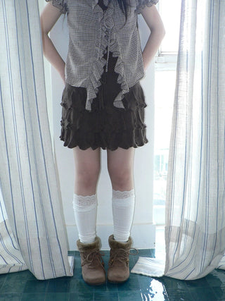 Korean Ruffle Tiered Pleated Knit Natural Waist Casual Girls Women Mini Skirt