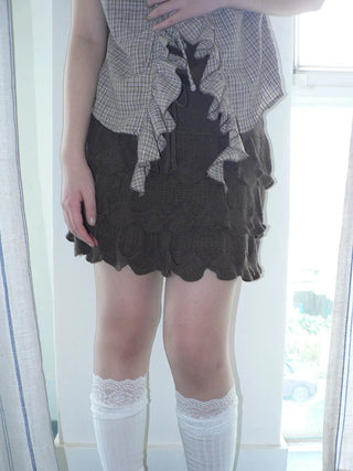 Korean Ruffle Tiered Pleated Knit Natural Waist Casual Girls Women Mini Skirt
