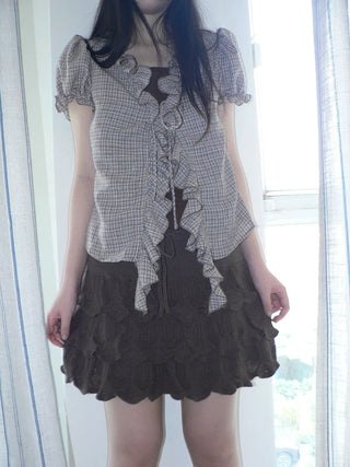 Korean Ruffle Tiered Pleated Knit Natural Waist Casual Girls Women Mini Skirt