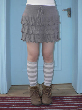 Korean Ruffle Tiered Pleated Knit Natural Waist Casual Girls Women Mini Skirt
