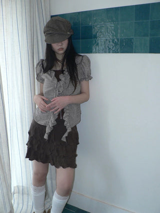 Korean Ruffle Tiered Pleated Knit Natural Waist Casual Girls Women Mini Skirt