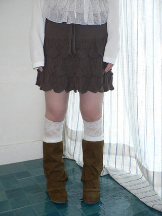 Korean Ruffle Tiered Pleated Knit Natural Waist Casual Girls Women Mini Skirt
