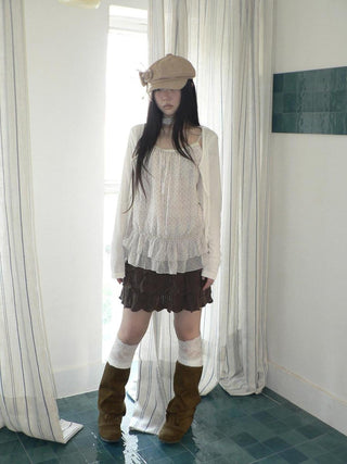 Korean Ruffle Tiered Pleated Knit Natural Waist Casual Girls Women Mini Skirt