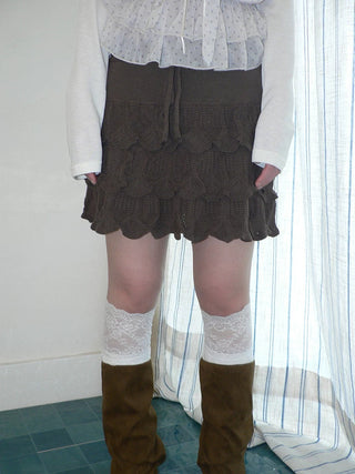 Korean Ruffle Tiered Pleated Knit Natural Waist Casual Girls Women Mini Skirt