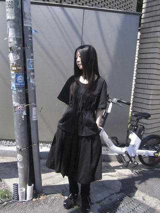 Korean Style Lightweight Tied Waist Pleated Single Row Button Short Sleeve Top