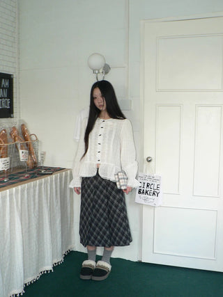 Lace Trim Korean Office Loose Bell Sleeve Women Round Neck White Button Blouse