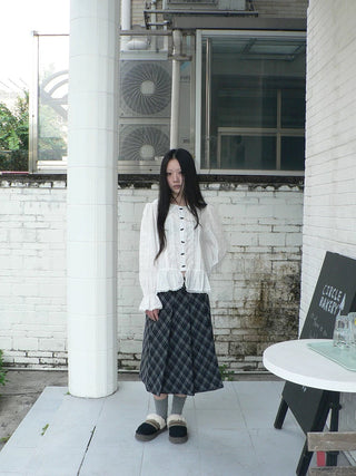 Lace Trim Korean Office Loose Bell Sleeve Women Round Neck White Button Blouse
