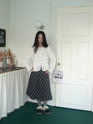 Lace Trim Korean Office Loose Bell Sleeve Women Round Neck White Button Blouse