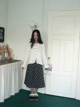 Lace Trim Korean Office Loose Bell Sleeve Women Round Neck White Button Blouse