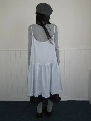 Lightweight Polka Dot Print Layered Slip Dress V-neck T-shirt Long Sleeve Dresses