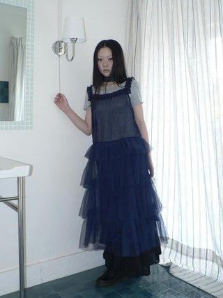 Loose Fit Solid Blue Korean Pinafore Casual Women Maxi Skirt