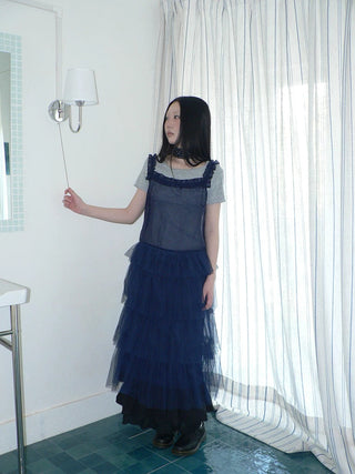 Loose Fit Solid Blue Korean Pinafore Casual Women Maxi Skirt