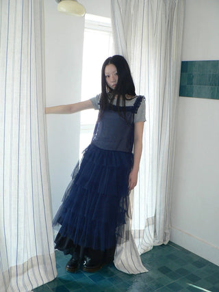 Loose Fit Solid Blue Korean Pinafore Casual Women Maxi Skirt