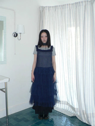 Loose Fit Solid Blue Korean Pinafore Casual Women Maxi Skirt