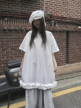 Loose Floral Lace Trim Summer Dress