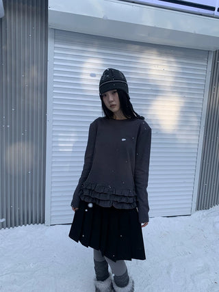 Loose Korean Long Sleeve Crew Neck Pullover Women Solid Oversized T-Shirt