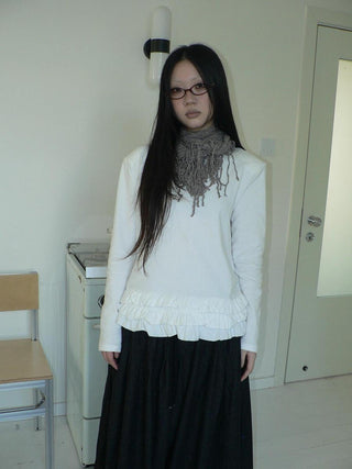 Loose Korean Long Sleeve Crew Neck Pullover Women Solid Oversized T-Shirt