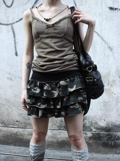 Low Rise Ruffled Tiered Street Style One Size Casual Mini Skirt