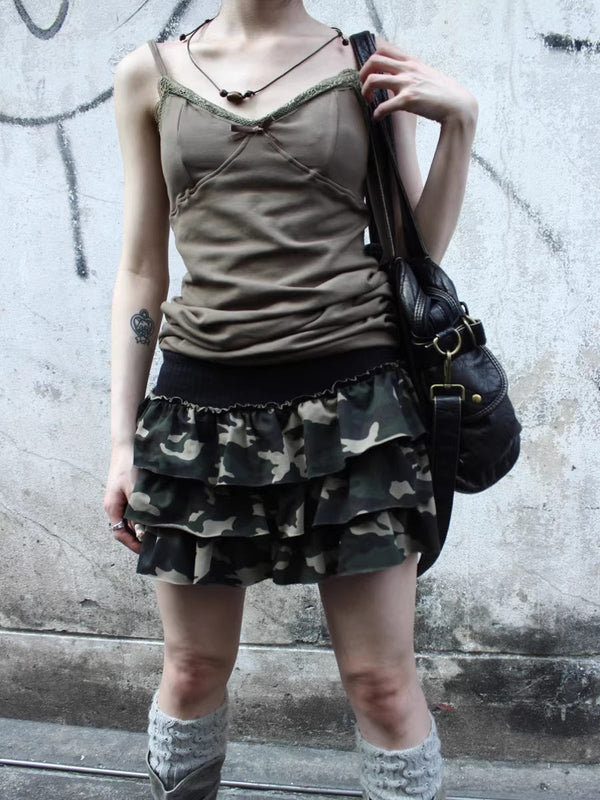 Low Rise Ruffled Tiered Street Style One Size Casual Mini Skirt