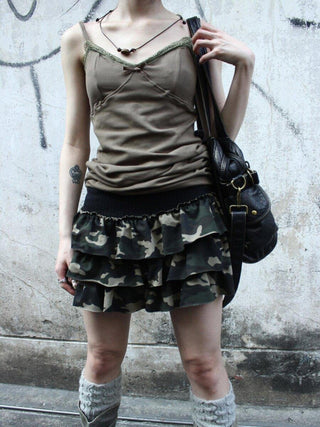 Low Rise Ruffled Tiered Street Style One Size Casual Mini Skirt