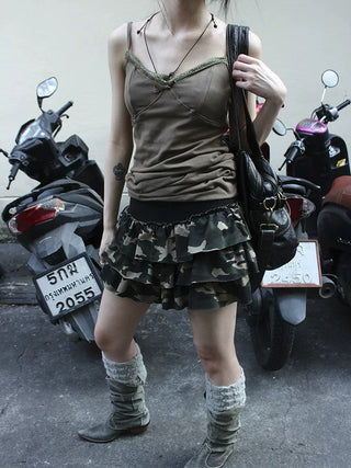 Low Rise Ruffled Tiered Street Style One Size Casual Mini Skirt