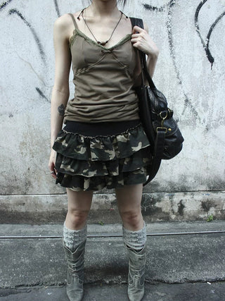 Low Rise Ruffled Tiered Street Style One Size Casual Mini Skirt