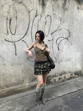 Low Rise Ruffled Tiered Street Style One Size Casual Mini Skirt