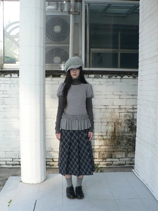 Micro Stretch Vintage Puff Sleeve Slim Fit Women Heather Gray Two Piece T-Shirt