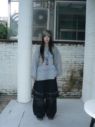 Minimal Fringe Chic Wide Leg Culotte Loose Elastic Waist Women Black Pants