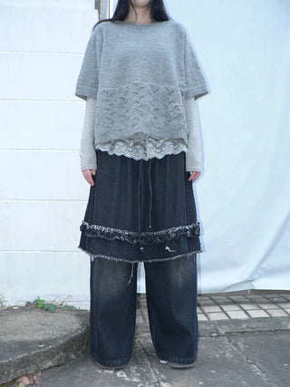 Minimal Fringe Chic Wide Leg Culotte Loose Elastic Waist Women Black Pants