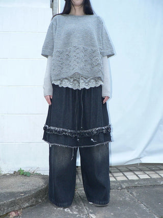 Minimal Fringe Chic Wide Leg Culotte Loose Elastic Waist Women Black Pants