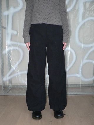 Natural Waist Vintage Pleated Straight Leg Casual Women Black Button Pants
