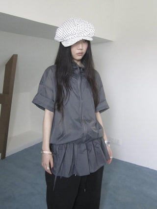 New Korean Functional Thin Layer Hem Hip Curtain Short Sleeve T-shirt Two-Piece Set